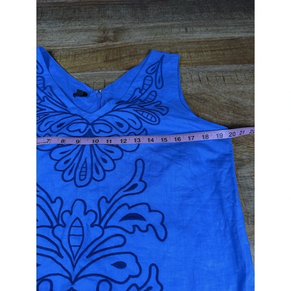 Talbots 16P Blue Linen Blend Embroidered Shift Dress Sleeveless Petite